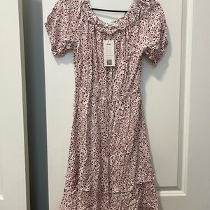 Pink Floral Midi Dress with Ruffle Hem